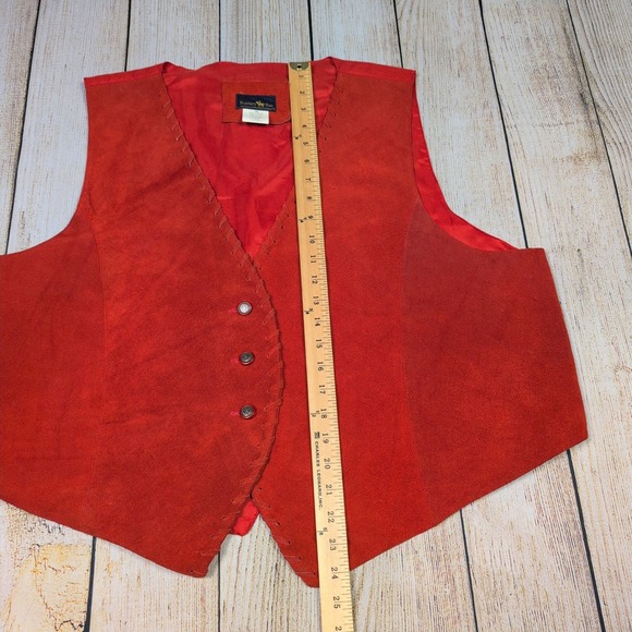 Hunters Run Leather Vest Western Suede Button Front Red Sleeveless 1X‎ - Picture 4 of 7
